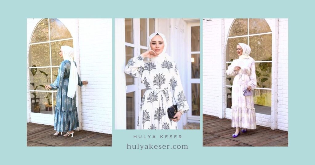 min yeşili tesettür elbise