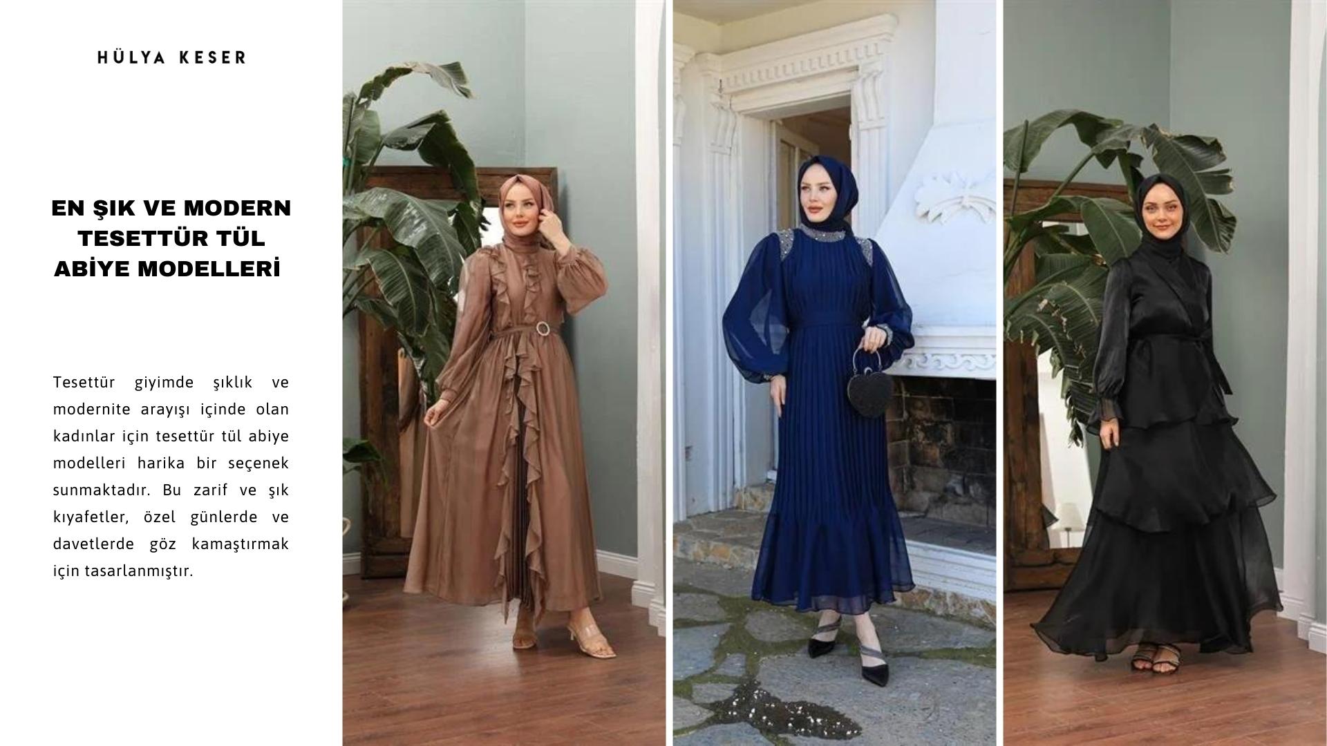 En Şık Tesettür Tül Abiye Modelleri