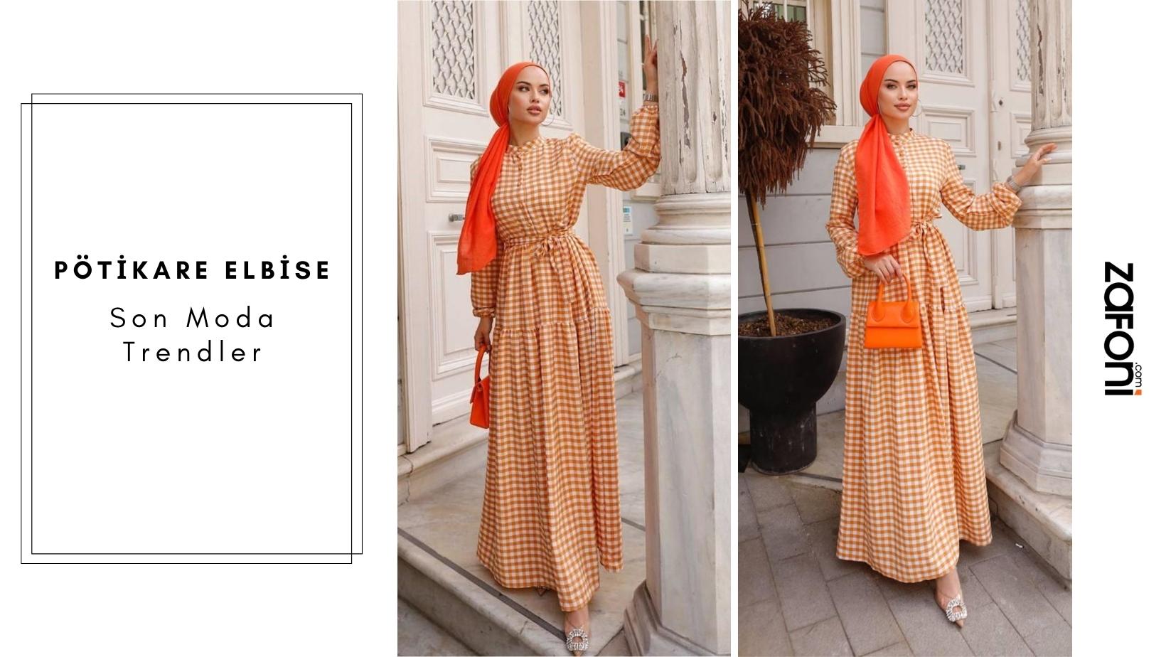 Turuncu Enerjisiyle Öne Çıkan Pötikare Elbise