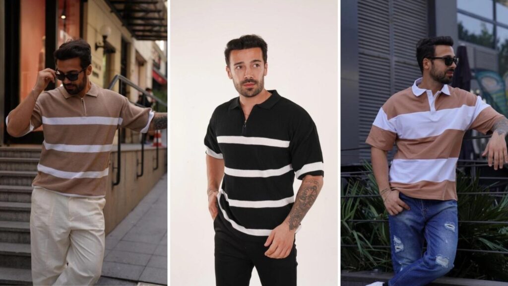 Erkek Çizgili Polo Yaka Tişörtler ile Kombinler